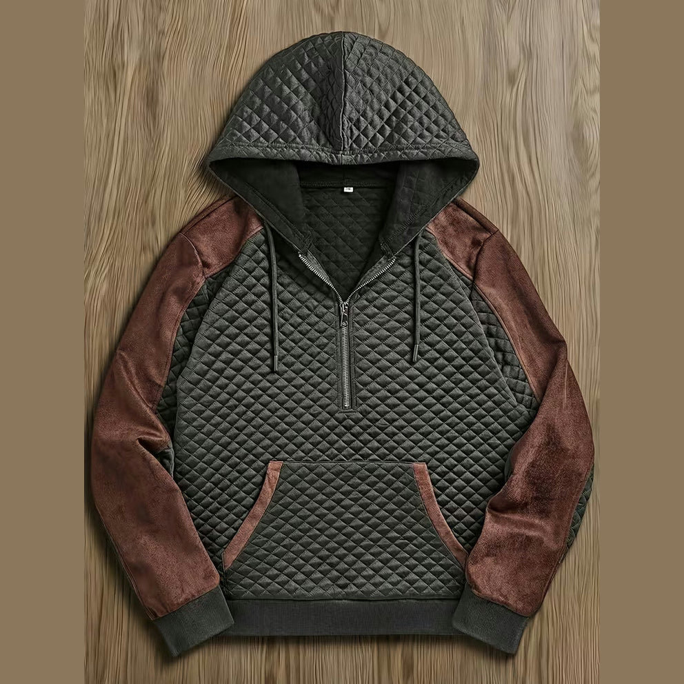 Quilted Hooded Zip Sweater for Men