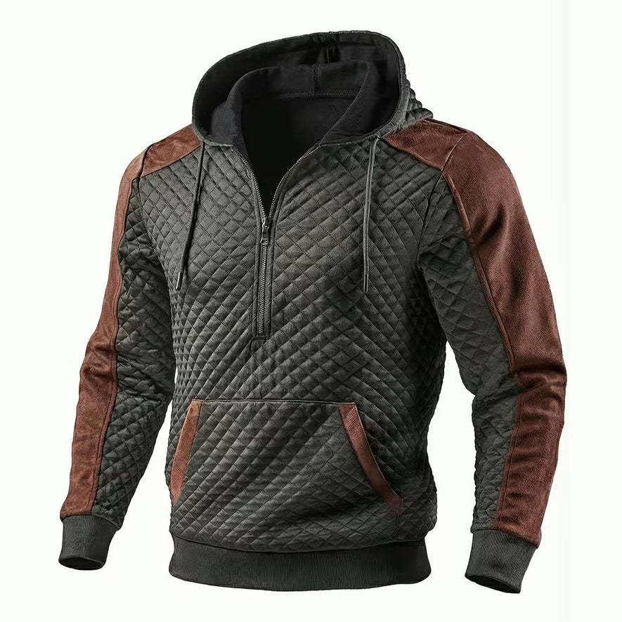 Quilted Hooded Zip Sweater for Men
