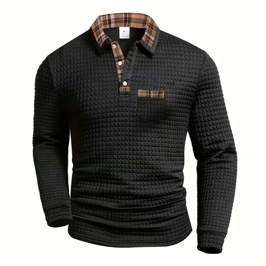 Arden Waffle-Knit Long Sleeve Polo