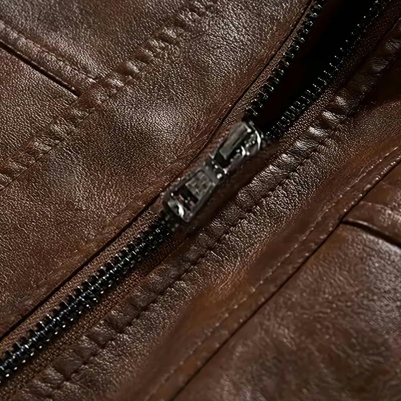 Vintage PU Leather Hooded Jacket for Men