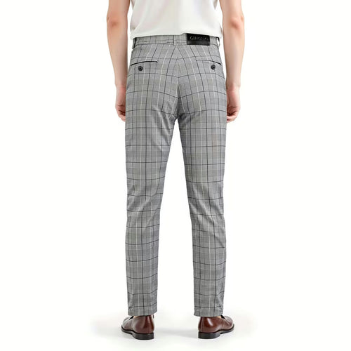Grey Tartan Slim Fit Suit Trousers for Men
