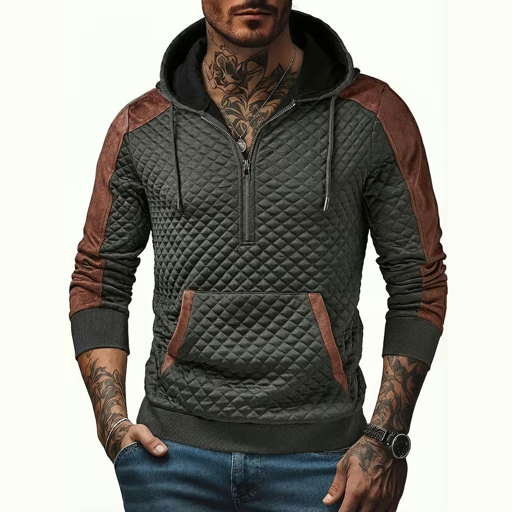 Quilted Hooded Zip Sweater for Men