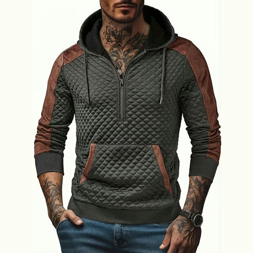 Quilted Hooded Zip Sweater for Men
