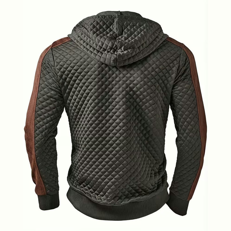 Quilted Hooded Zip Sweater for Men